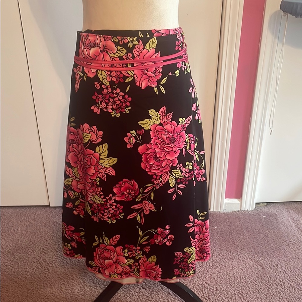 Notations Pink and Orange A-Line Midi Skirt